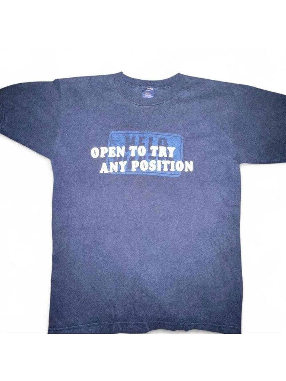Y2K Aeropostale graphic tee “open to try any position” faded navy medium